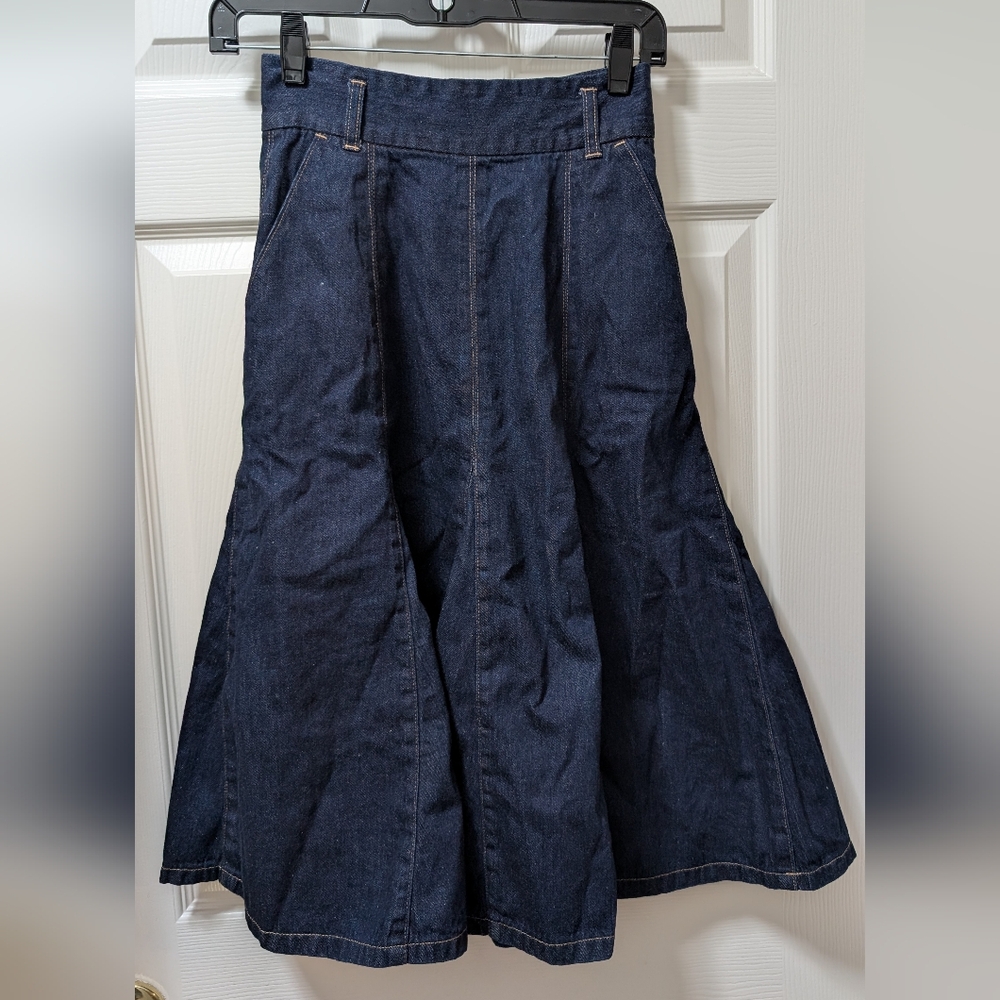 Jill Stuart Denim Jean Skirt Pleated Mermaid Size 4 Blue Vintage